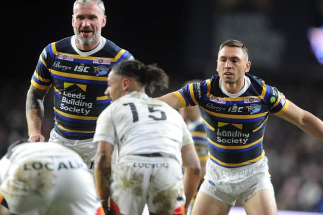 Jamie Peacock MBE and Kevin Sinfield MBE both made a brief comeback in Jamie Jones-Buchanan's testimonial game this year. Picture by Steve Riding.
