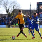 EARNING HIS STRIPES: A 20-year-old Ben White, left, clashes with Mateusz Klich - his future team-mate - in the FA Cup third round clash between Newport County and Leeds United at Rodney Parade in January 2018. Photo by Stu Forster/Getty Images.