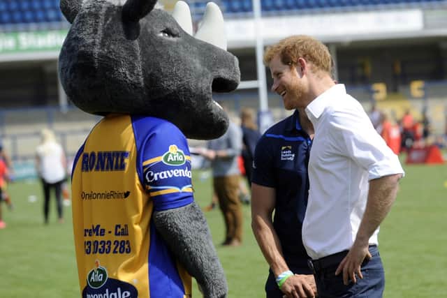 Price Harry meets Ronnie Rhino. Picture by Simon Hulme.