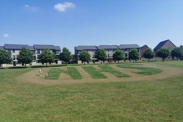 The NHS logo cut into grass in Allerton Bywater. Photo: West Yorkshire Police