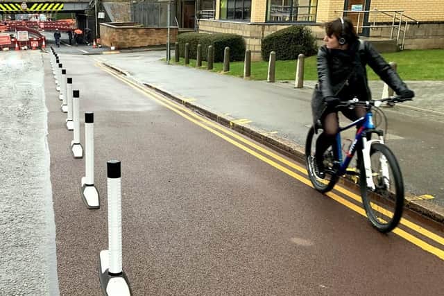 Orca Wands are to provide safety for cyclists on one of the busiest roads in Leeds. Photo credit other: