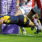 Rob Burrow scores against Leigh in the Challenge Cup on May 11, 2012. Picture: Steve Riding.