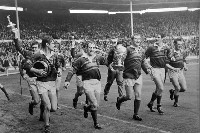 Leeds players parade the Challenge Cup at Wembley on May 11, 1968. Picture by YPN.