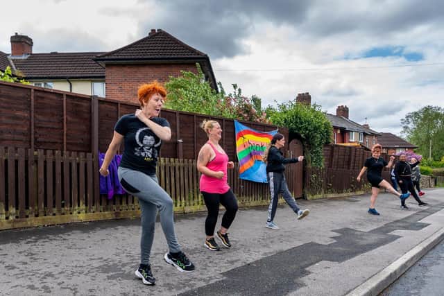 Sam Peters-Esterine, community engagement co-ordinator for GESIPR, has been arranging regular keep-fit classes for residents living on or near Cragside Walk, Hawksworth, during the pandemic. Picture: James Hardisty