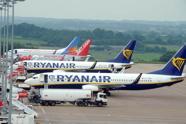 Ryanair has announced a plan to restore 40% of its flight schedule from July 1. Pictured: A Ryanair plane at Leeds Bradford Airport.
