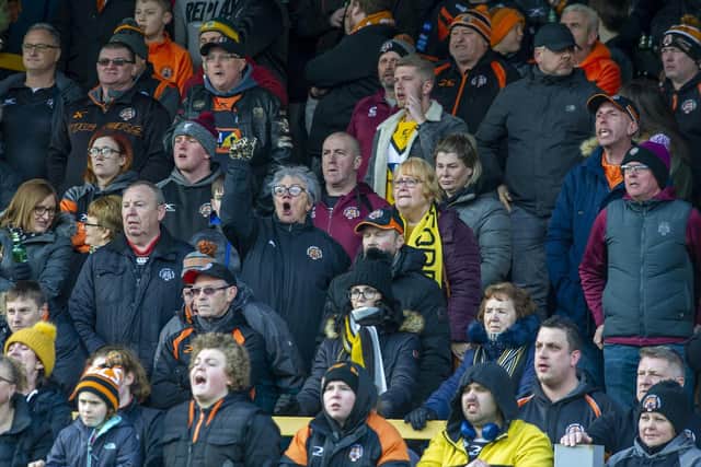 Castleford fans during the win over Saints in March. Picture by Tony Johnson.