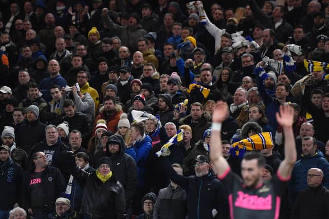 WHAT NEXT? Leeds United's fans look on behind winger Jack Harrison in February's 1-0 win at Middlesbrough. The Whites have played just two games since. Photo by George Wood/Getty Images.