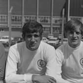 CLOSE: Leeds United team mates Norman Hunter, left, and Allan Clarke in August 1970. Photo by Evening Standard/Hulton Archive/Getty images.