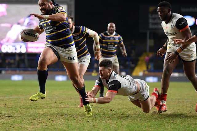 Konrad Hurrell's try against Toronto was Rhinos' last action before rugby league was shut down. Picture by Jonathan Gawthorpe.