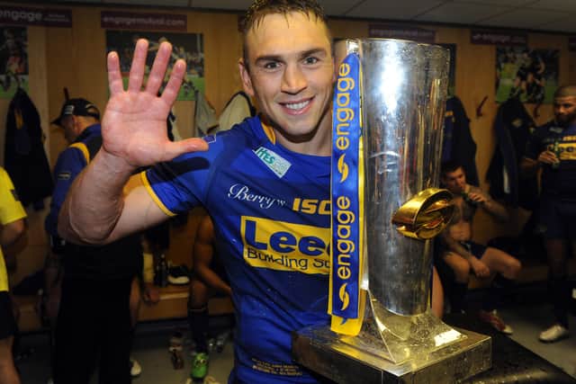 Kevin Sinfield celebrates after Leeds Rhinos' 2011 Grand Final victory over St Helens. Picture: Steve Riding.