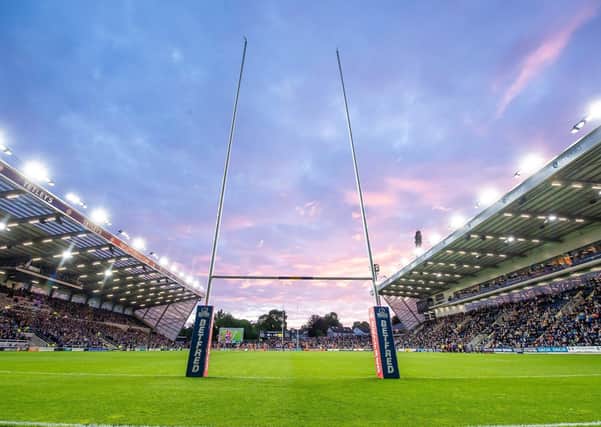 The rugby posts at Emerald Headingley Stadium, Leeds. Picture: SWPix.com.