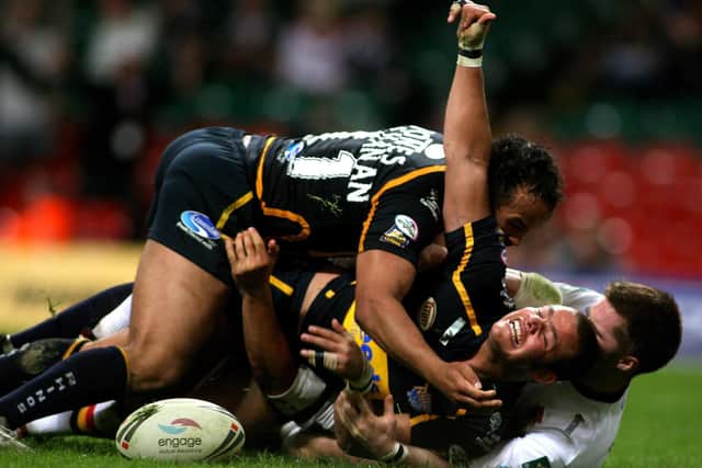 Leeds' Jordan Tansey celebrates scoring the winning try against Bradford at the Millennium Stadium, Cardiff in 2007. Picture: Gareth Copley/PA Wire.