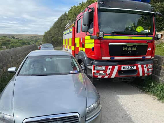 A fire engine was unable to pass the parked cars in West Yorkshire. Photo: WYFRS