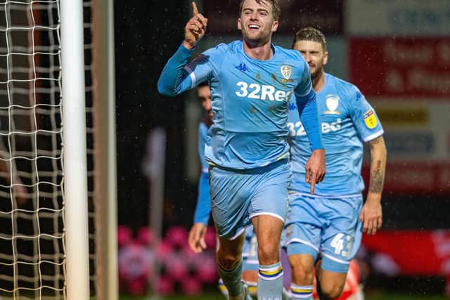 V-ICTORY: Patrick Bamford races away to celebrate Leeds United's late winner in November's 2-1 triumph at Luton Town via a Matthew Pearson own goal. Picture by Bruce Rollinson.