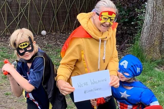 Dr Kat Bilbrough, on the psychology team at the congenital heart unit at Leeds General Infirmary, taking part in the #LeedsHearts challenge with her sons Elijah and Jude.