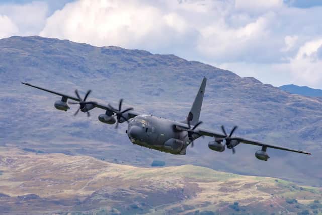 A C-130 Hercules flying over North Wales in 2018 (photo: 	Wayne Lewis / SWNS.COM)