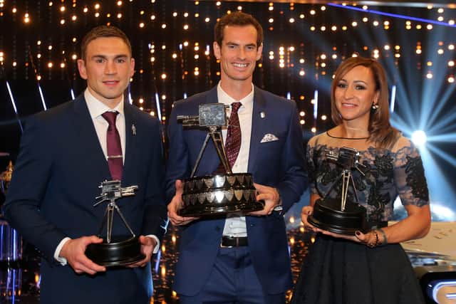 2015 Sports Personality of the Year Andy Murray with runner-up Kevin Sinfield and third-placed Jessica Ennis-Hill. Picture: Niall Carson/PA Wire.