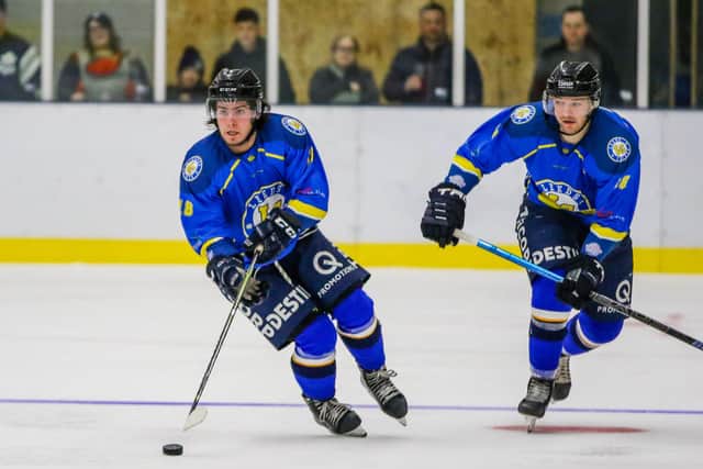 Leeds Chiefs' Lewis Houston, alongside Adam Barnes (right)
Picture courtesy of Mark Ferriss.