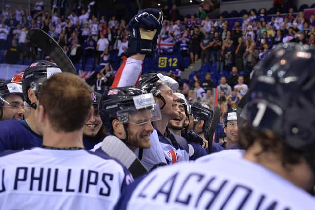 GB players celebrate last year's overtime win against France. Picture: Dean Woolley.
