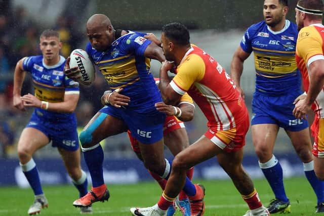 Rob Lui takes on Catalans Dragons' defence during last year's clash at Emerald Headingley. Picture by Andrew Varley.