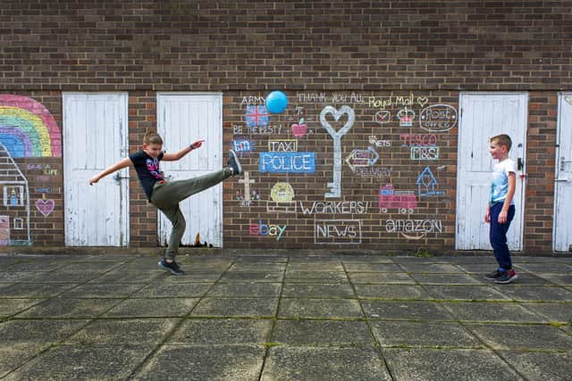 A chalked wall in Leeds to show appreciation for key workers.