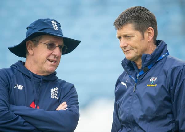 BIG DECISIONS: Yorkshire director of cricket Martyn Moxon, right, with former England head coach, Trevor Bayliss. Picture by Allan McKenzie/SWpix.com