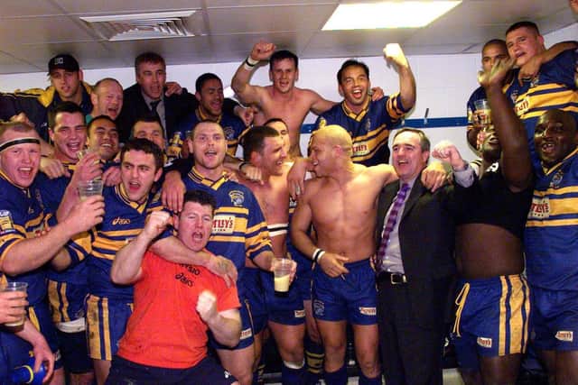 Celebrations get into full swing in the changing room after the semi-final. Pixure by Varley Picture Agency.