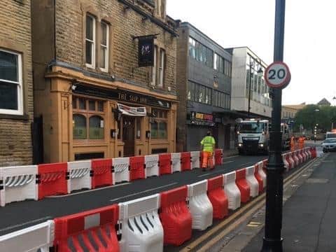New social distancing barriers on Albion Street in Morley. Photo: Leeds City Council.
