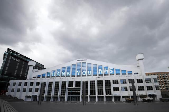 PANDEMIC: Wembley Arena's message to thank the NHS in the ongoing battle against coronavirus. Photo by Catherine Ivill/Getty Images.