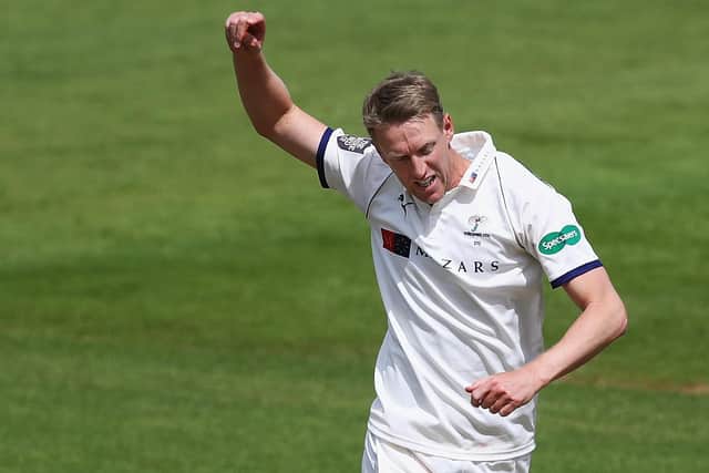 Steven Patterson of Yorkshire celebrates after taking the wicket of Ben Foakes of Surrey during the Specsavers County Championship Division One match between Surrey and Yorkshire at The Kia Oval on May 11, 2018 in London. (Picture: Naomi Baker/Getty Images)