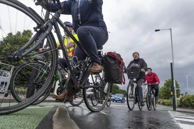 Cycling in Leeds.