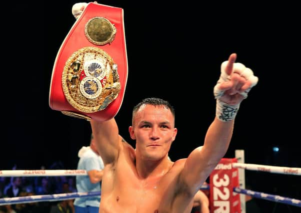 NUMBER ONE: Josh Warrington celebrates his statement-of-intent IBF featherweight world-title win over Sofiane Takoutch in October last year. Picture: Richard Sellers/PA Wire.