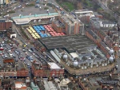 Leeds Kirkgate market from the air.