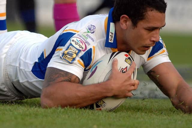 Leeds' Brent Webb touches down against Warrington in 2007.