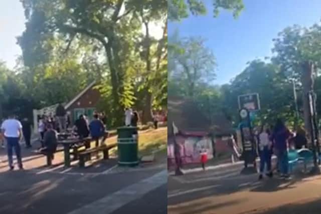 A video shows large groups of people gathering in Pearson Park in Hull.