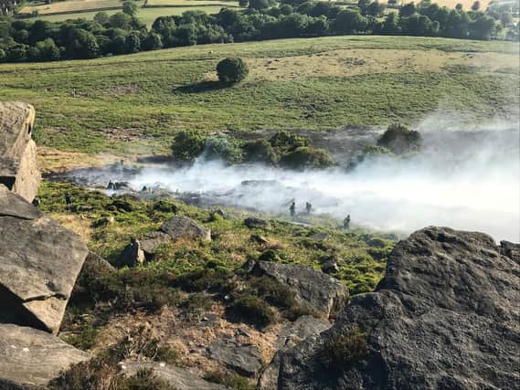 Firefighters and gamekeepers were at the forefront of tackling the fire on Bamford Moor inDerbyshires Peak District yesterday evening.Photo credit: other