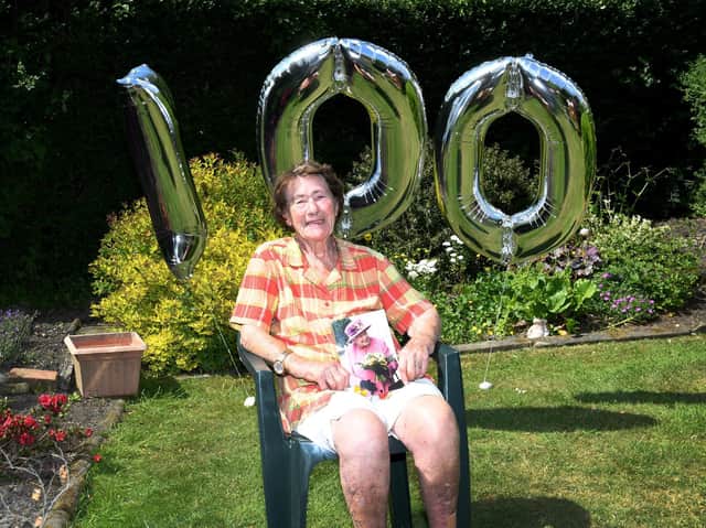 Margeret Marshall celebrated her 100th birthday today in the garden of her home in Roundhay,