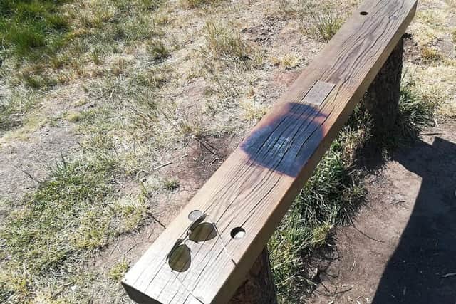 A disposable barbecue damaged Tony Sharma's memorial bench on Surprise View onthe Otley Chevin. Photo provided by Claire Sharma.
