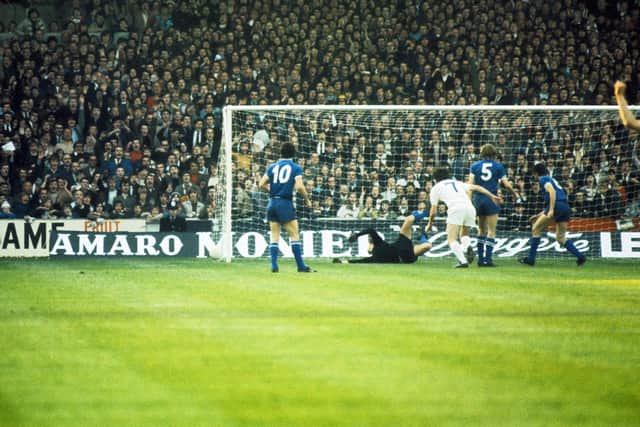 CRUCIAL: Allan Clarke puts Leeds United in front in the second leg at Elland Road. Picture by YPN.