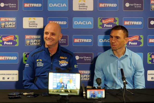 Richard Agar, left, with Rhinos directolr of rugby Kevin Sinfield. Picture by Simon Hulme.