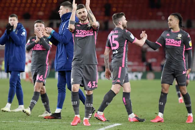 PRIME EXAMPLE: Mateusz Klich, front, has epitomised Leeds United's fitness levels under head coach Marcelo Bielsa with the energetic Pole having started the Whites' last 85 consecutive league games. Photo by George Wood/Getty Images.