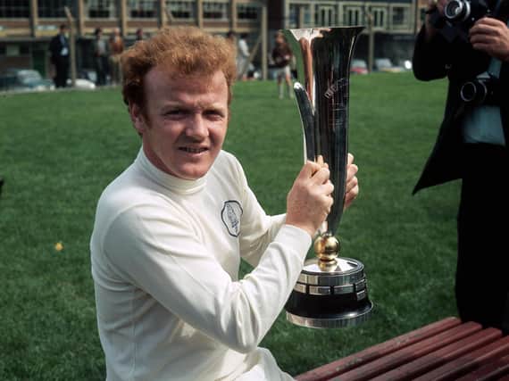 CAPTAIN MARVEL - Billy Bremner holds the Fairs Cup, won by Leeds United for the second time in 1971 after beating Juventus on away goals in the final. Pic: Getty