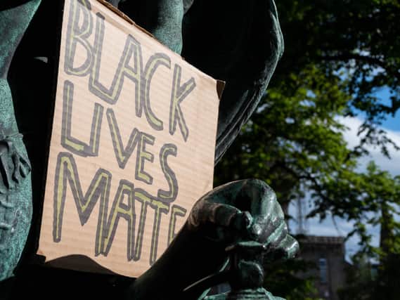 A Black Lives Matter placard at a protest in Lancaster last week.
