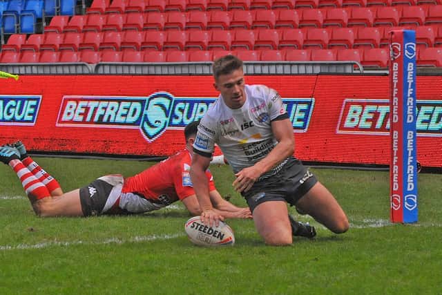 Jack Walker's three tries so far in 2020 included this effort against Salford Red Devils. Picture by Steve Riding.