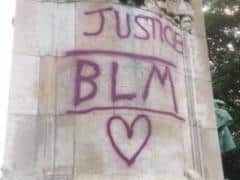 Black Lives Matter graffiti on the Queen Victoria memorial.