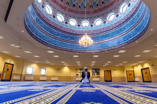 Makkah Mosque in Leeds, would normally hold Friday prayers with around 1,000 people collectively worshiping in the building. Due to the Coronavirus lockdown the building is empty with only Imam Qari Asim present.  Picture: James Hardisty