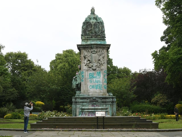 The Queen Victoria statue on Woodhouse Moor has been defaced.