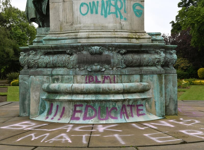 "Black Lives Matter" was sprayed on the base of the memorial.