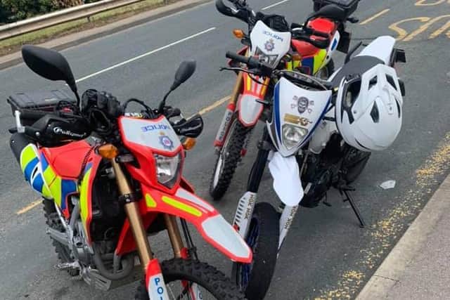 This bike was seized after the rider drove it on the pavement and in a ginnel rather than the ring round. Photo provided by West Yorkshire Police Leeds East.
