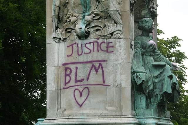 The graffiti was found daubed on the statue on Tuesday.